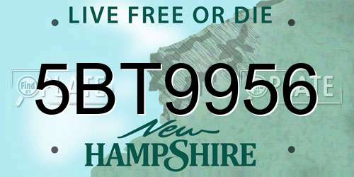 5BT9956 New Hampshire License Plate