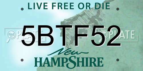 5BTF52 New Hampshire License Plate