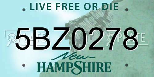 5BZ0278 New Hampshire License Plate