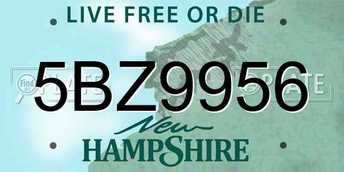 5BZ9956 New Hampshire License Plate