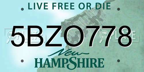 5BZO778 New Hampshire License Plate