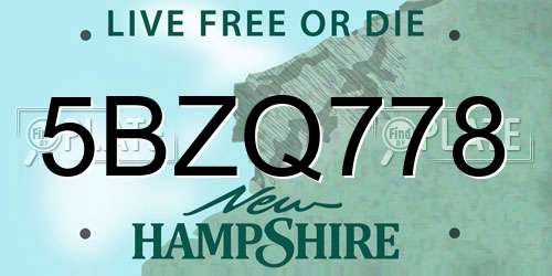 5BZQ778 New Hampshire License Plate