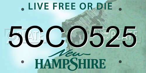 5CCO525 New Hampshire License Plate