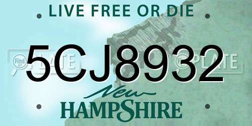 5CJ8932 New Hampshire License Plate