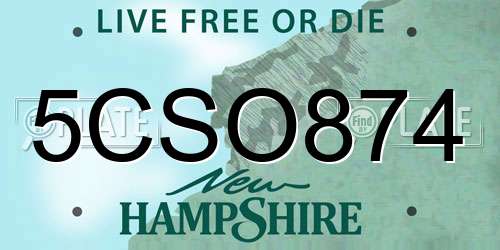 5CSO874 New Hampshire License Plate