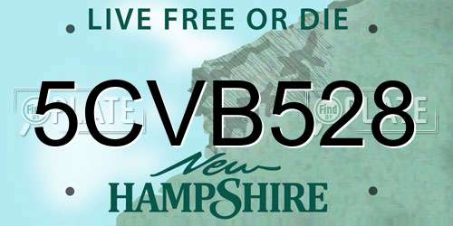 5CVB528 New Hampshire License Plate