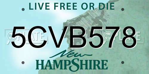 5CVB578 New Hampshire License Plate