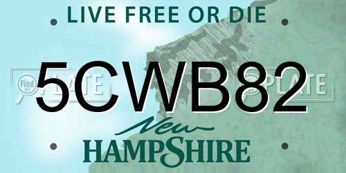 5CWB82 New Hampshire License Plate