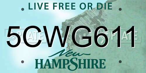 5CWG611 New Hampshire License Plate