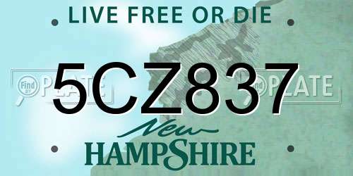 5CZ837 New Hampshire License Plate