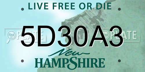 5D30A3 New Hampshire License Plate