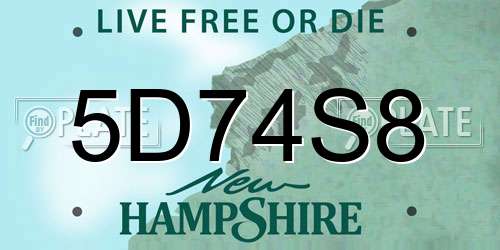5D74S8 New Hampshire License Plate