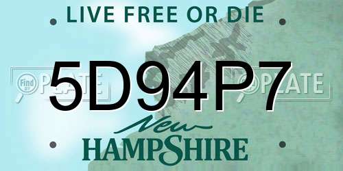 5D94P7 New Hampshire License Plate