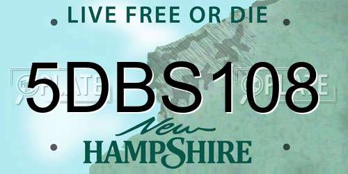 5DBS108 New Hampshire License Plate