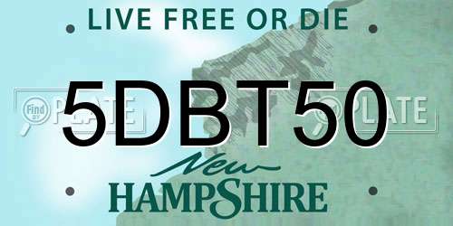5DBT50 New Hampshire License Plate