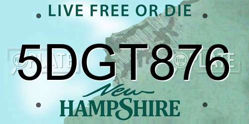 5DGT876 New Hampshire License Plate