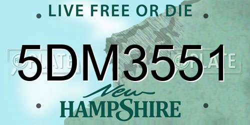 5DM3551 New Hampshire License Plate