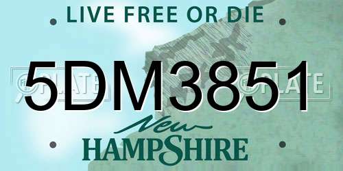 5DM3851 New Hampshire License Plate