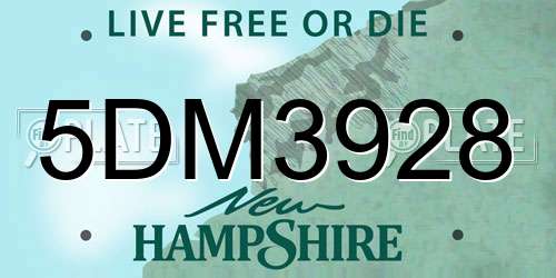 5DM3928 New Hampshire License Plate