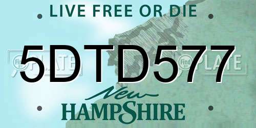 5DTD577 New Hampshire License Plate