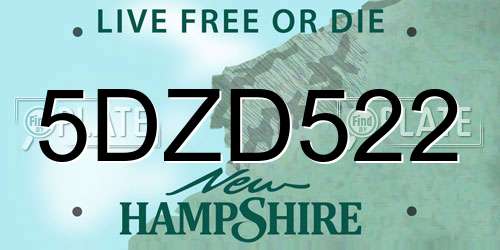 5DZD522 New Hampshire License Plate