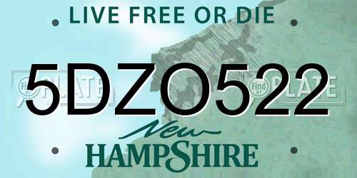 5DZO522 New Hampshire License Plate