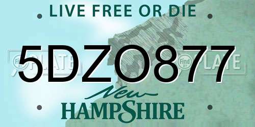 5DZO877 New Hampshire License Plate