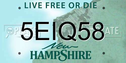 5EIQ58 New Hampshire License Plate