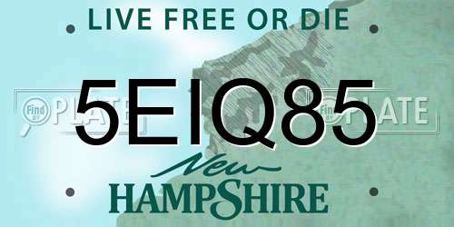 5EIQ85 New Hampshire License Plate