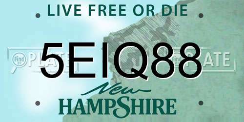 5EIQ88 New Hampshire License Plate