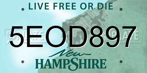 5EOD897 New Hampshire License Plate