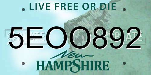 5EOO892 New Hampshire License Plate