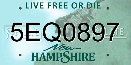 5EQ0897 New Hampshire License Plate