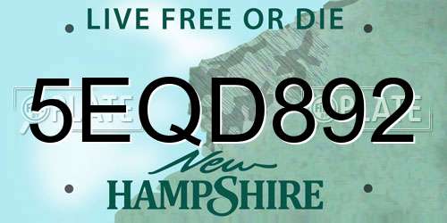 5EQD892 New Hampshire License Plate