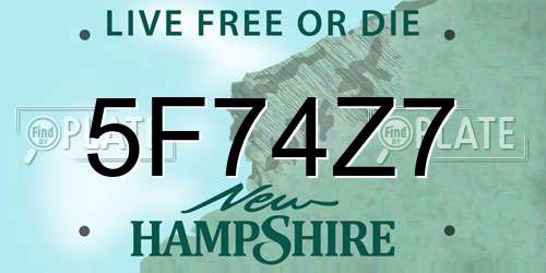 5F74Z7 New Hampshire License Plate