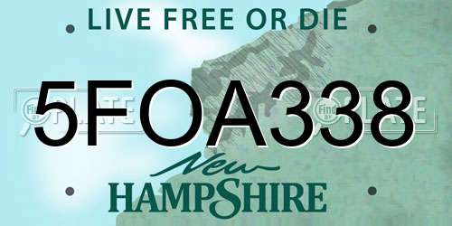 5FOA338 New Hampshire License Plate