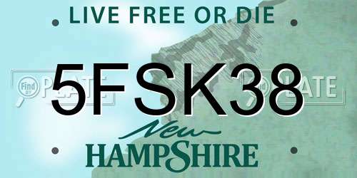 5FSK38 New Hampshire License Plate