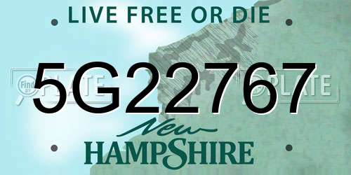 5G22767 New Hampshire License Plate