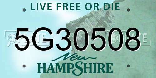 5G30508 New Hampshire License Plate