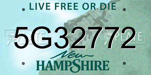 5G32772 New Hampshire License Plate