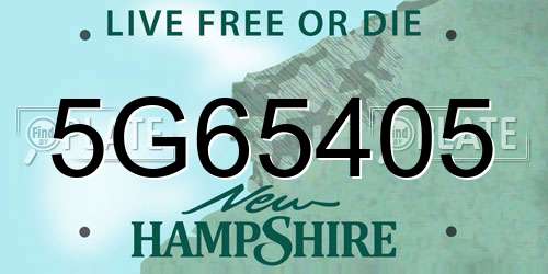 5G65405 New Hampshire License Plate