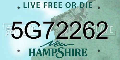 5G72262 New Hampshire License Plate