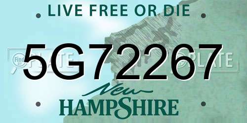 5G72267 New Hampshire License Plate