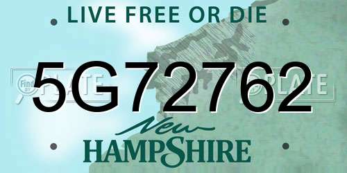 5G72762 New Hampshire License Plate