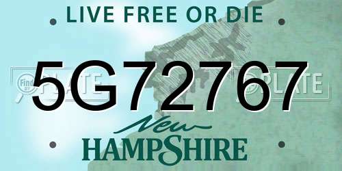 5G72767 New Hampshire License Plate