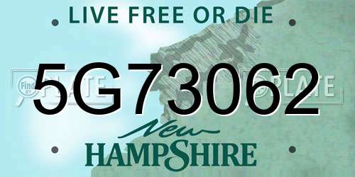 5G73062 New Hampshire License Plate