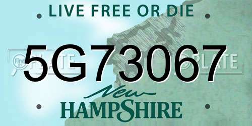 5G73067 New Hampshire License Plate