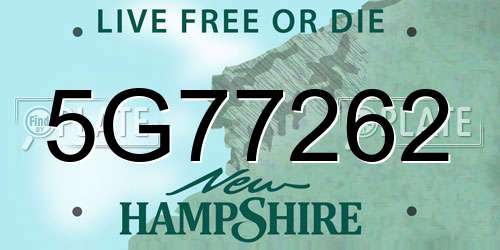 5G77262 New Hampshire License Plate