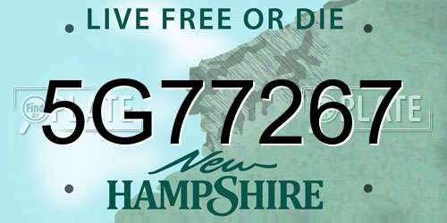 5G77267 New Hampshire License Plate