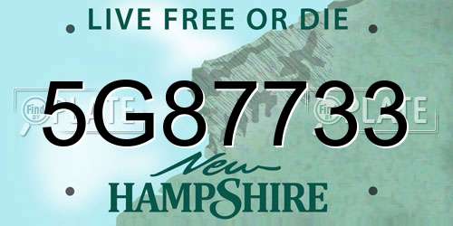 5G87733 New Hampshire License Plate